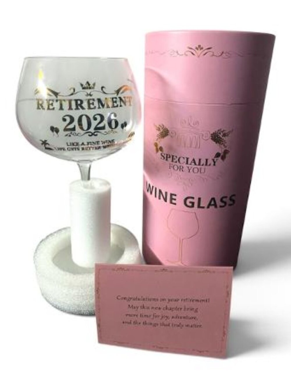 NEW - 2026 Retirement GOLD/CLEAR Wine Glass - WITH BOX